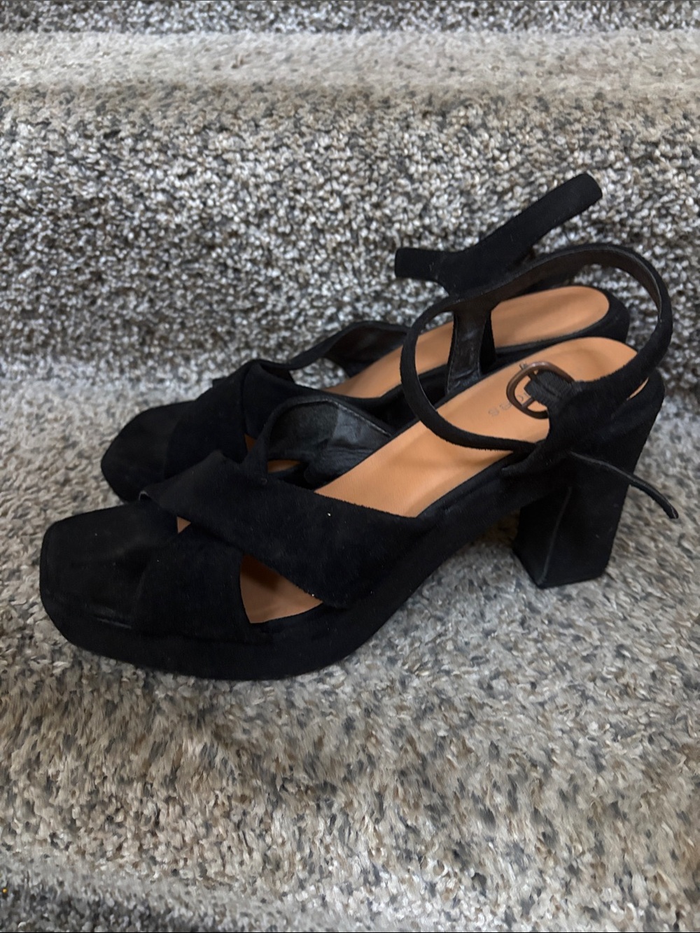 Maurices Black Suede Platform Sandals with Ankle Strap